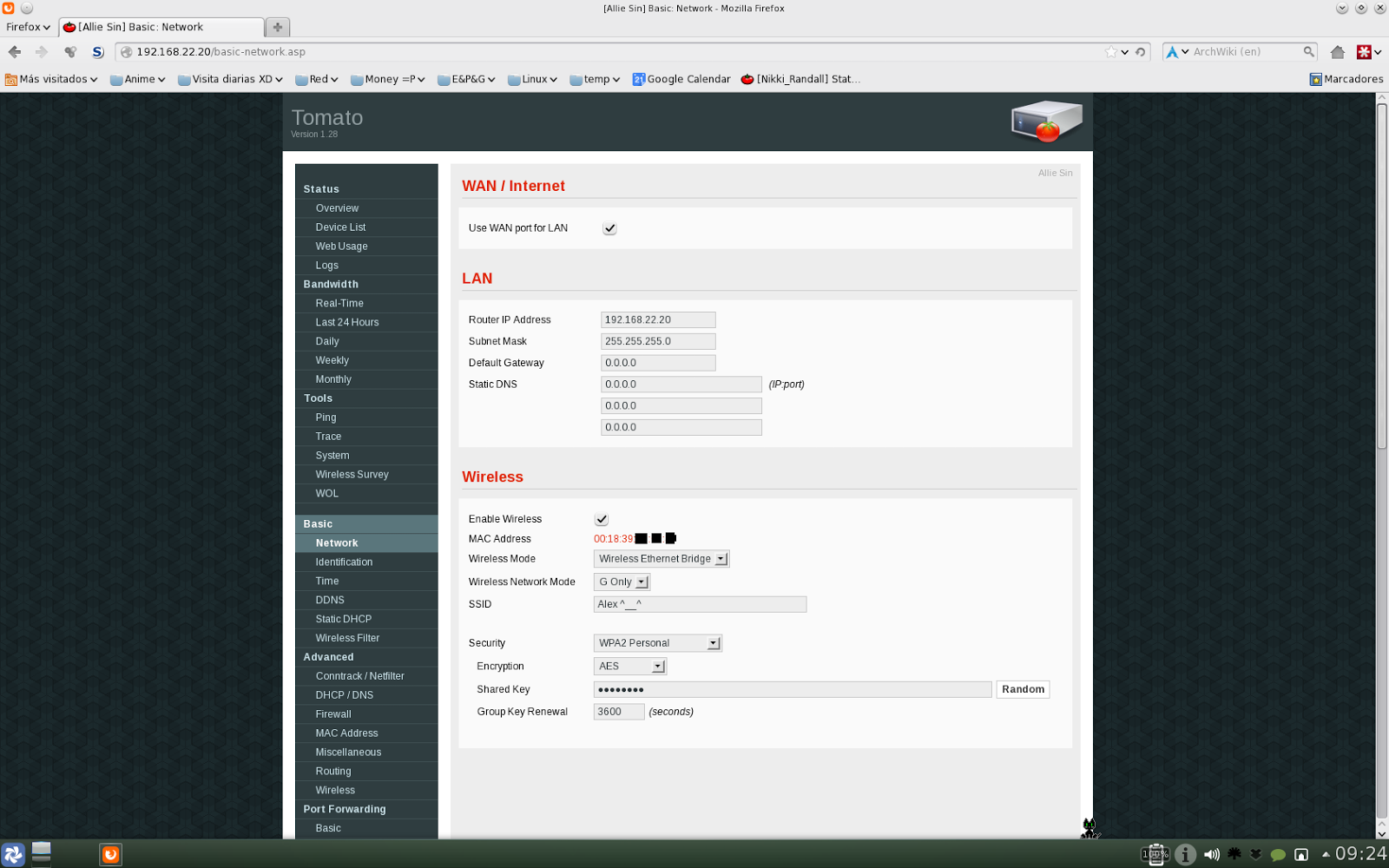 Tomato configurado como wireless bridge.