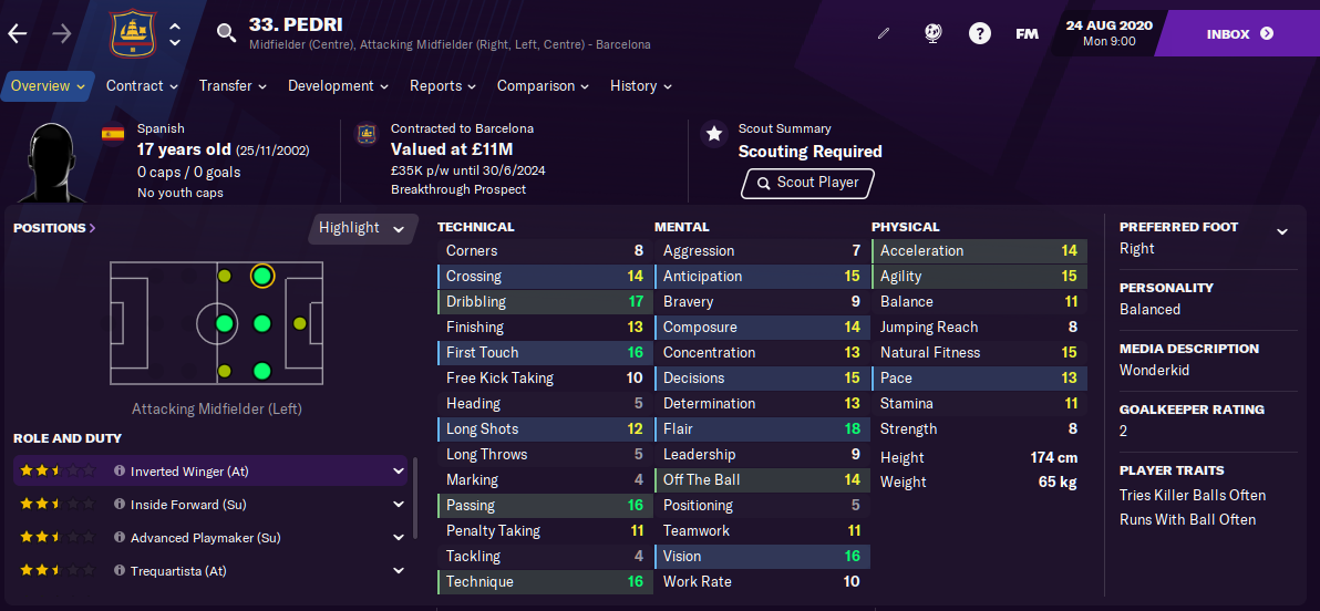 Pedri: Starting Attributes in FM2021 Pedri: Starting Attributes in FM2021