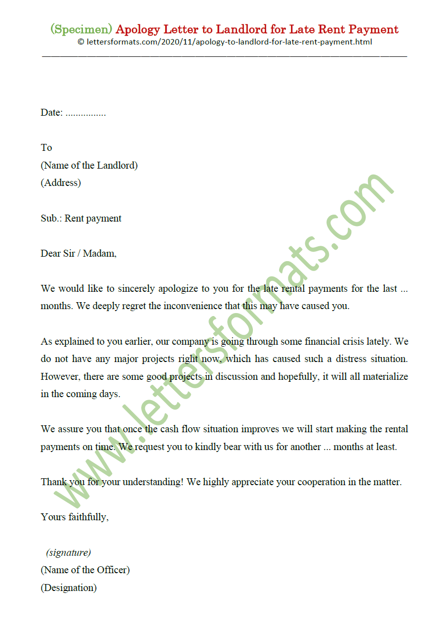 Sample Apology Letter Email to Landlord for Late Rent Payment