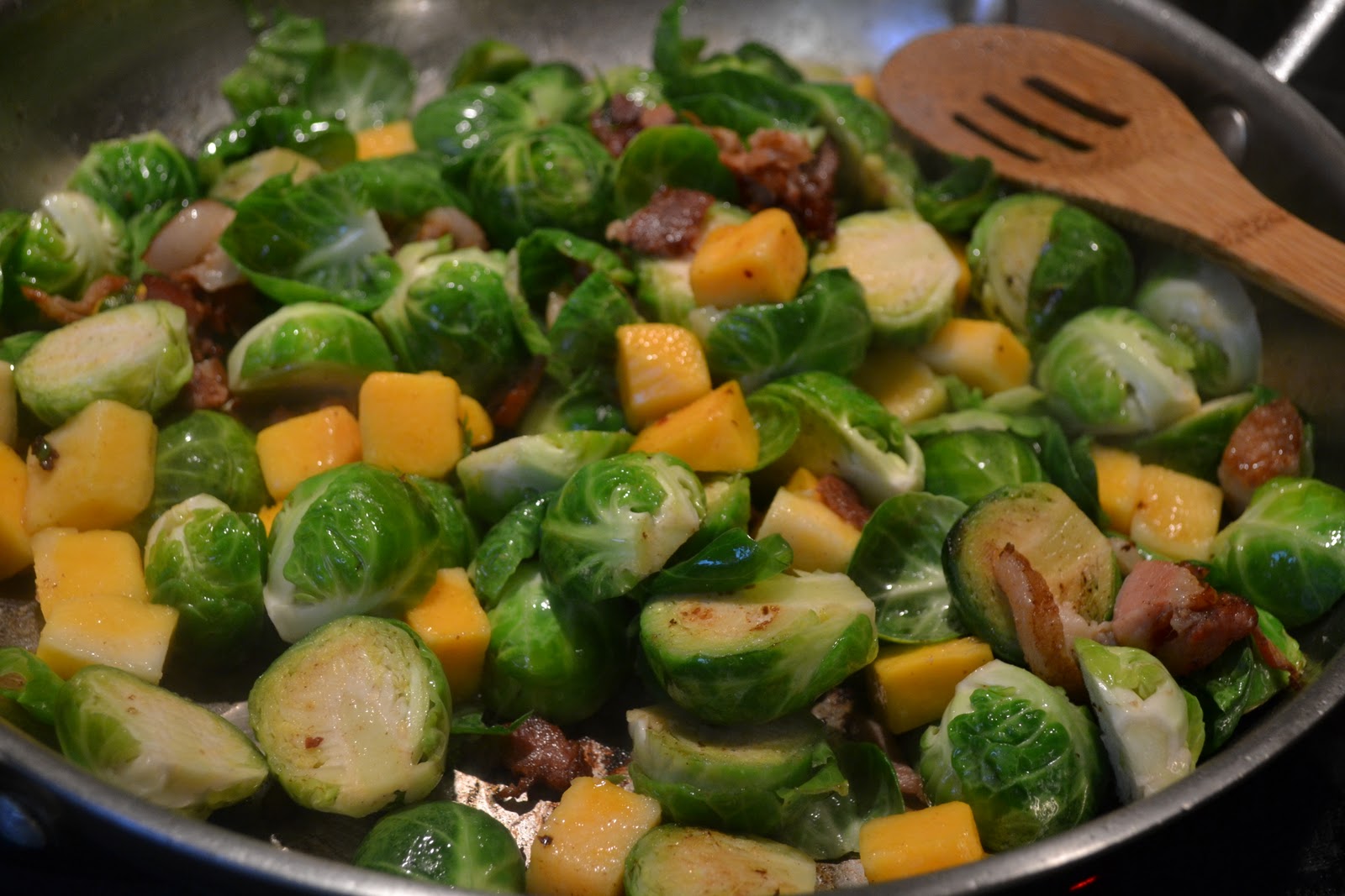 Balsamic Roasted Brussels Sprouts and Butternut Squash with Bacon