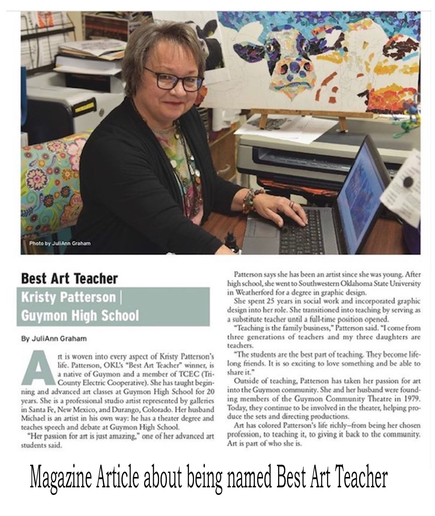 NAMED BEST OKLAHOMA ART TEACHER