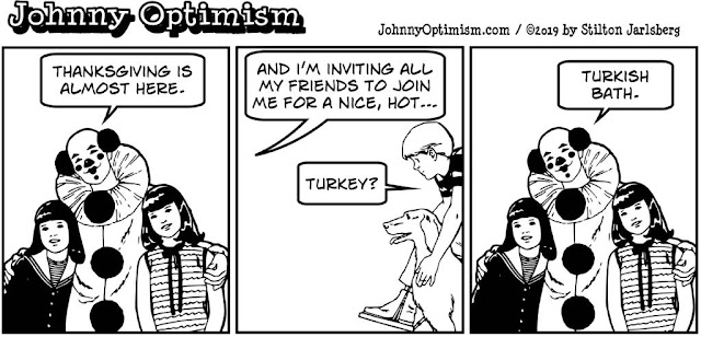 johnny optimism, medical, humor, sick, jokes, boy, wheelchair, doctors, hospital, stilton jarlsberg, thanksgiving, holiday, tickles, clown, turkey, turkish bath