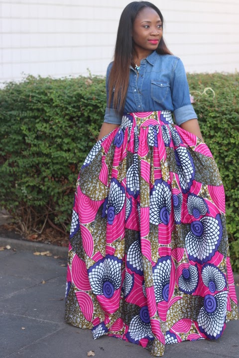 Edaowo-Fashion Blog: Denim shirt & African print maxi skirt