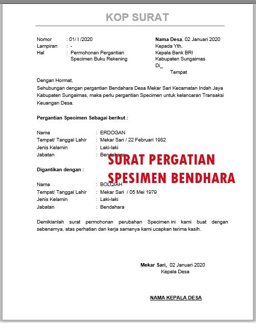 Contoh Surat Pergantian Specimen Bank Bank Bni Contoh Surat  Gambaran