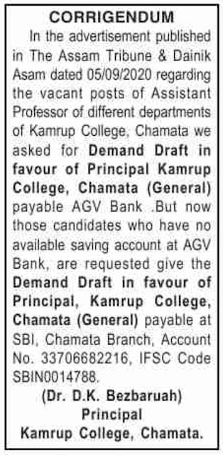 Kamrup College Chamata Recruitment 2020: 10 Assistant Professor Vacancy