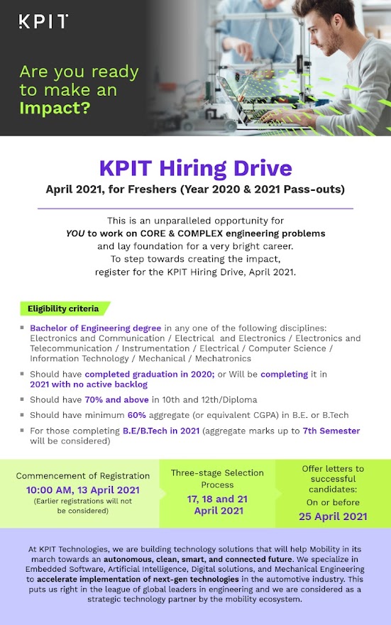 Fresher and Oncampus: - EC/CS/Mech - KPIT Hiring Drive - April 2021 ...