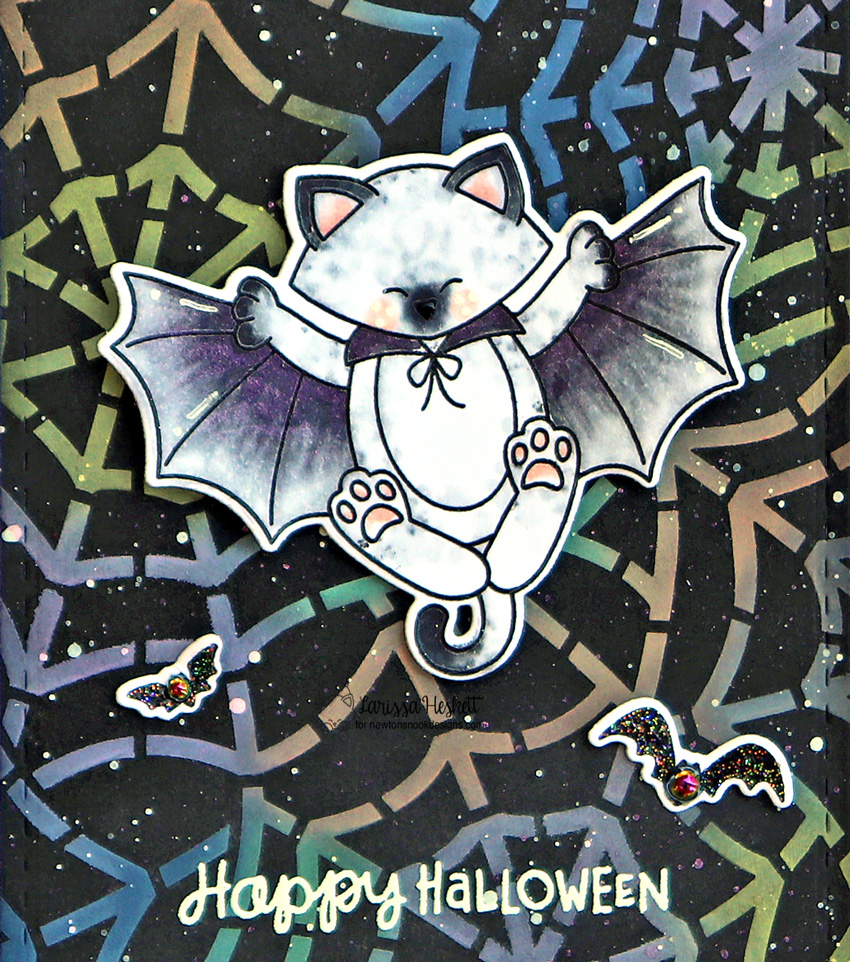 Happy Halloween Card by Larissa Heskett for Newton's Nook Designs using Batty Newton, Spiderweb Stencil, & Frames & Flags #newtonsnook #newtonsnookdesigns #battynewton #spidewebstencil #framesandflags Happy Halloween Card by Larissa Heskett for Newton's Nook Designs using Batty Newton, Spiderweb Stencil, & Frames & Flags #newtonsnook #newtonsnookdesigns #battynewton #spidewebstencil #framesandflags