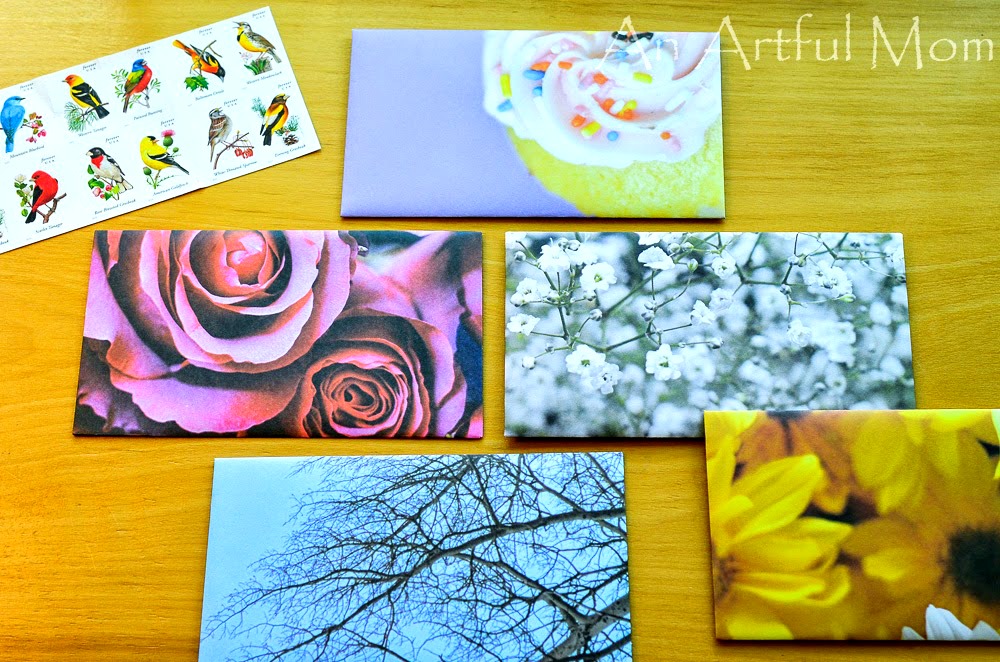 Make envelopes out of scrapbook paper, magazines, or calendar pages