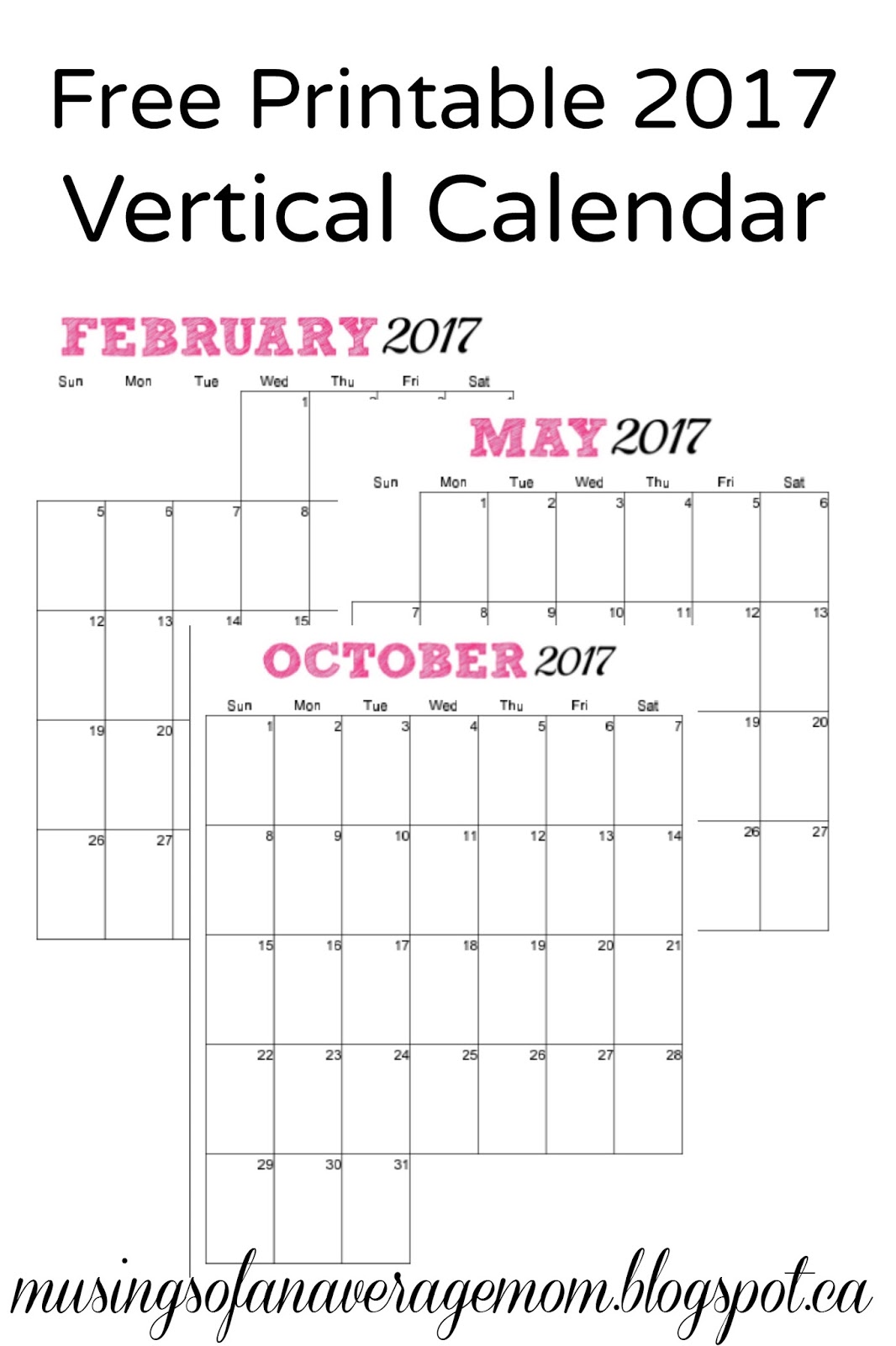 Musings of an Average Mom: Free 2017 Vertical Monthly Calendar