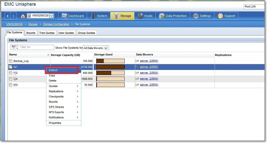 EMC extend filesystem-step2