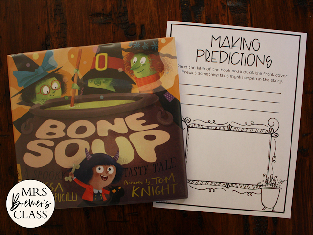 Bone Soup book study activities unit with Common Core aligned literacy companion activities and a craftivity for Halloween in Kindergarten and First Grade