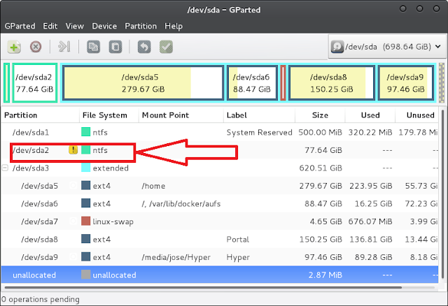 How to Fix Unable to mount Windows (NTFS) filesystem due to hibernation on Ubuntu,Debian and Kali Linux 2 gparted