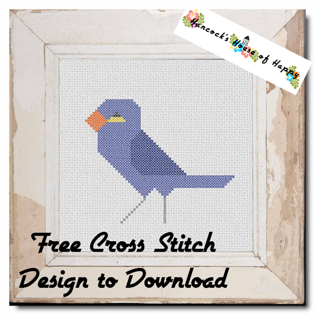 Free Beginner Cross Stitch Design to Download: Geometric Bluebird