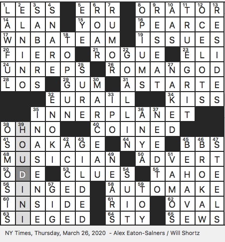rex parker does the nyt crossword puzzle bronze age fertility deity thu 3 26 20 liquid absorbed by surrounding soil late surrealist turner only performer with speaking part in 1976 s silent movie