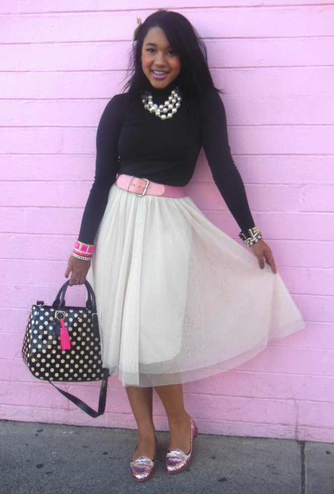 turtle neck and tulle skirt