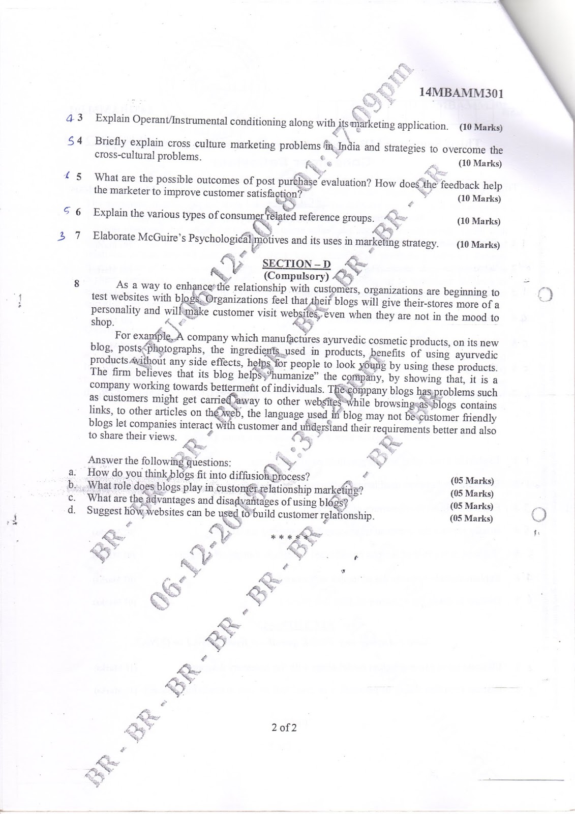 AR VTU MBA E-NOTES: VTU MBA 3rd sem question papers Consumer Behavior