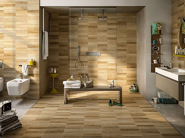 lantai kayu di kamar mandi