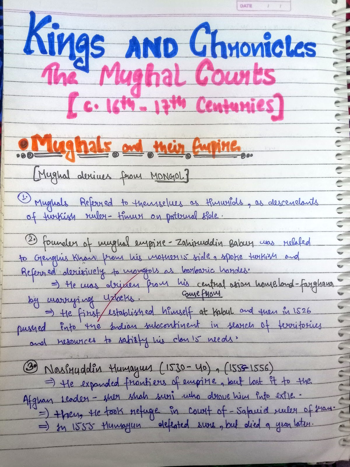 Handwritten Notes of Kings and Chronicles The Mughal Court history