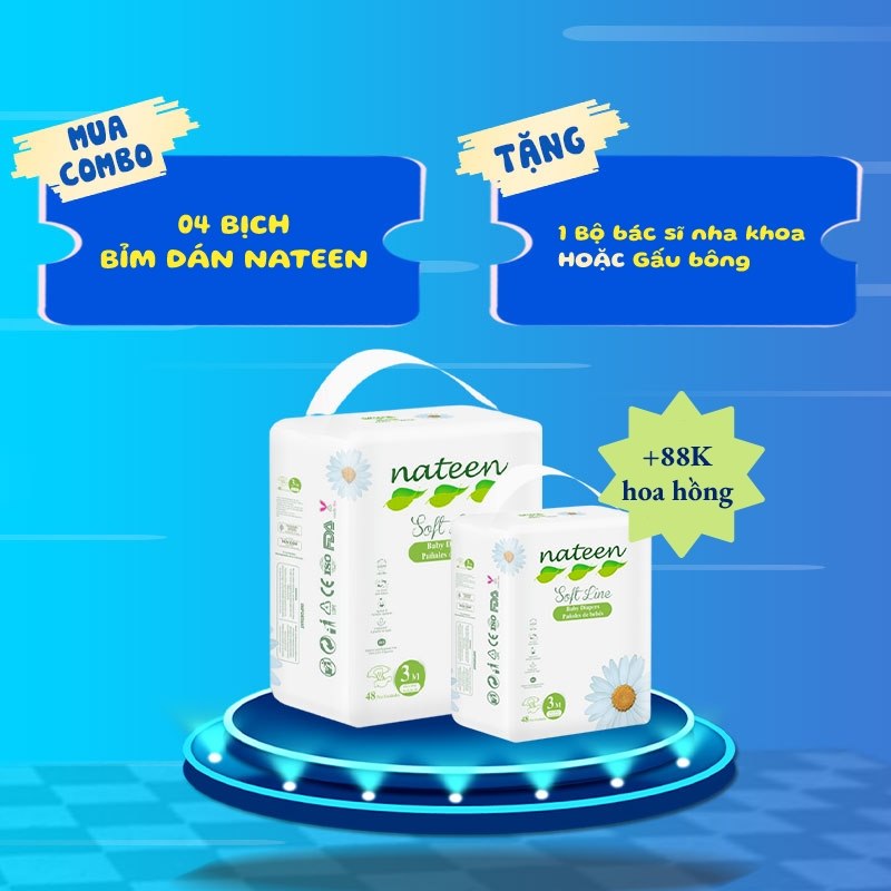 [CÓ QUÀ TẶNG] Nateen Combo 4 bịch bỉm dán