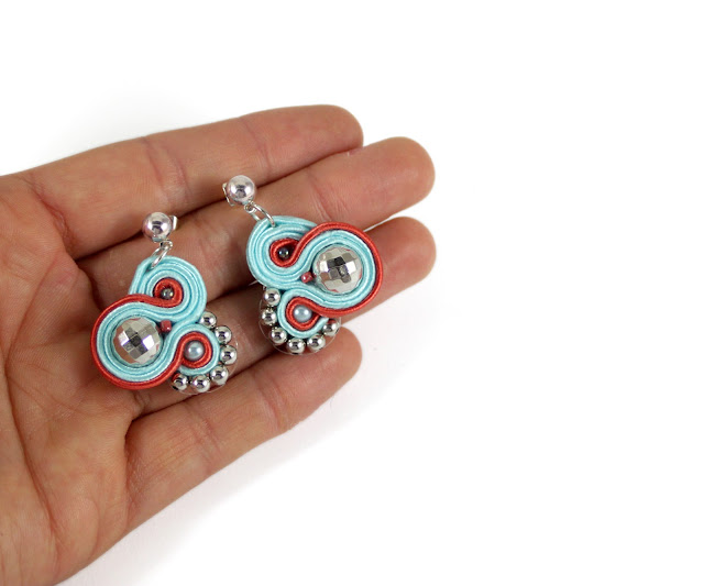 Small casual blue soutache earrings, soutache handmade jewelry
