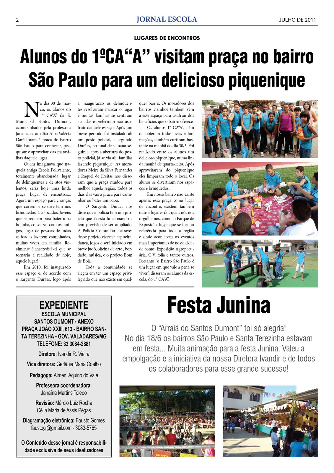 Jornal Escola - Santos Dumont (anexo): Jornalzinho da Escola