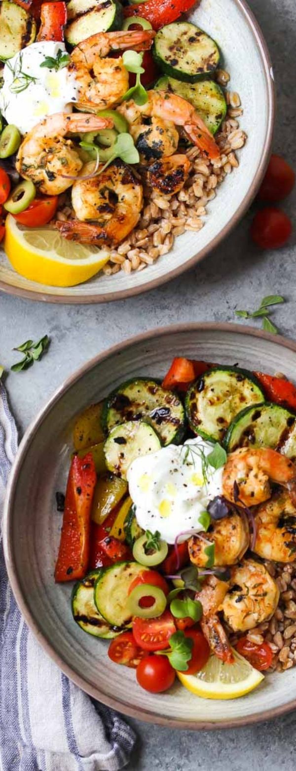 30 MINUTE GREEK SHRIMP AND FARRO BOWLS Foods for healthy diets