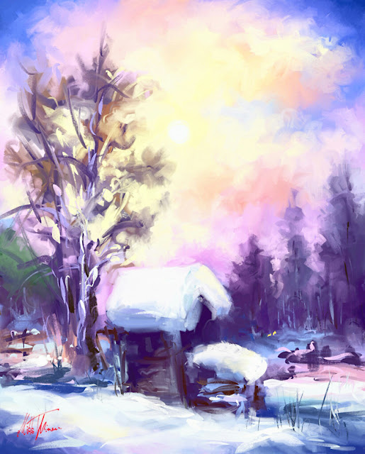 Winter morning digital landscape painting by Mikko Tyllinen