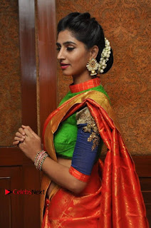 Actress Model Shamili (Varshini Sounderajan) Stills in Beautiful Silk Saree at 'Love For Handloom' Collection Fashion Show  0003