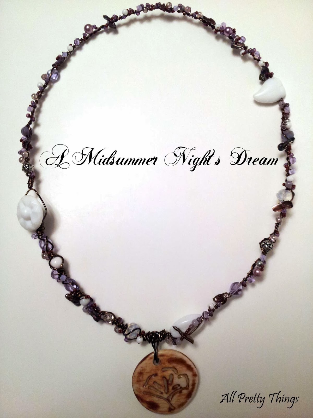 A Midsummer Night's Dream: organic, lush, ooak necklace with wire wrapped elements and Marla James ceramic focal :: All Pretty Things