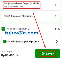 Tekan bayar setelah berhasil menggunakan bebas ongkir promo tokopedia