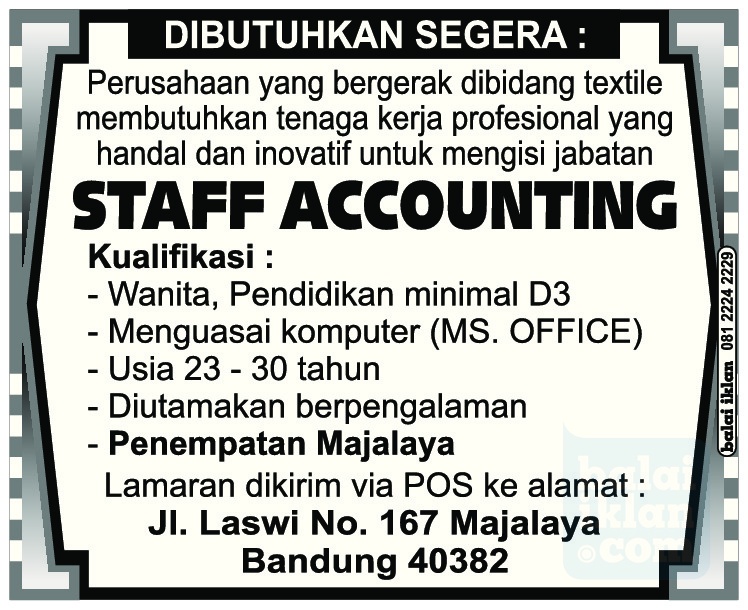 Loker Staff Akunting Di Majalaya Lowongan Kerja Terbaru Indonesia 2021