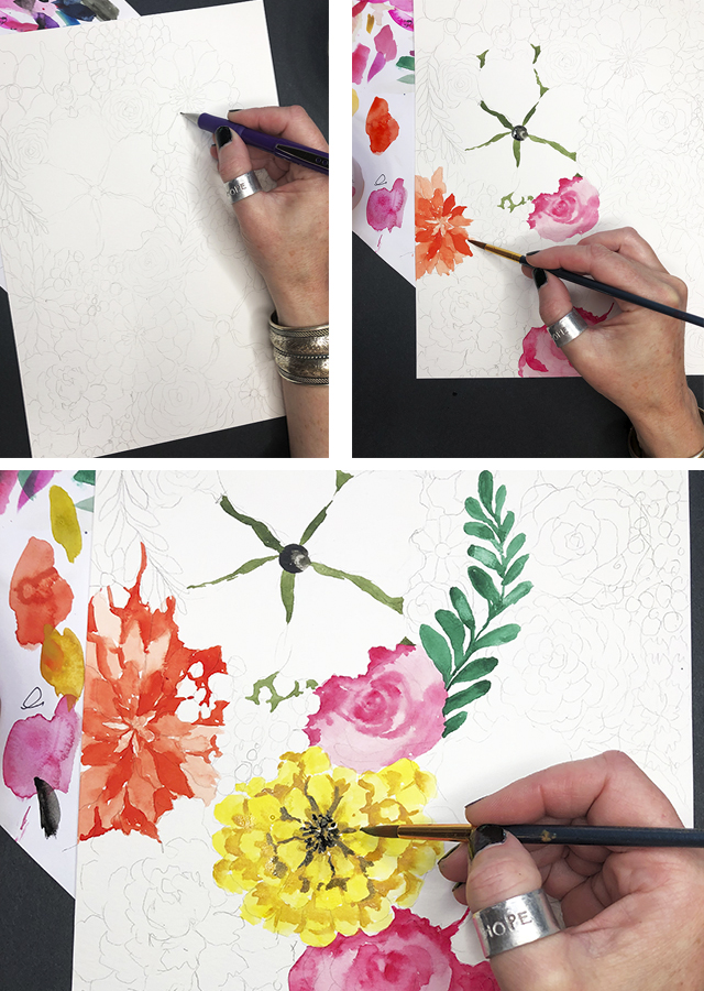 alisaburke: a peek inside my process: pan pastel flowers