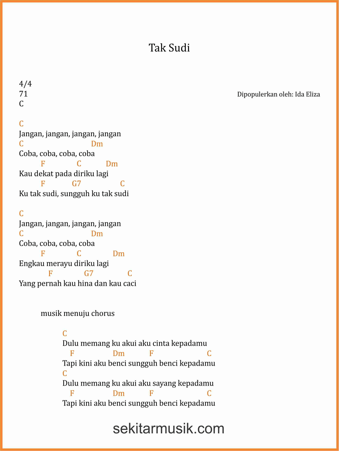 Chord Lagu Tak Sudi Ida Eliza SEKITAR MUSIK