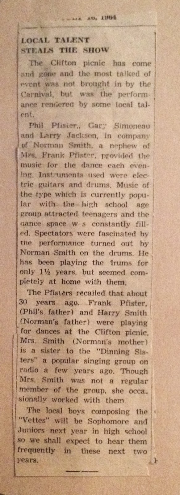 The Sensational Showmen Old Newspaper Clipping for the Vettes, Clifton