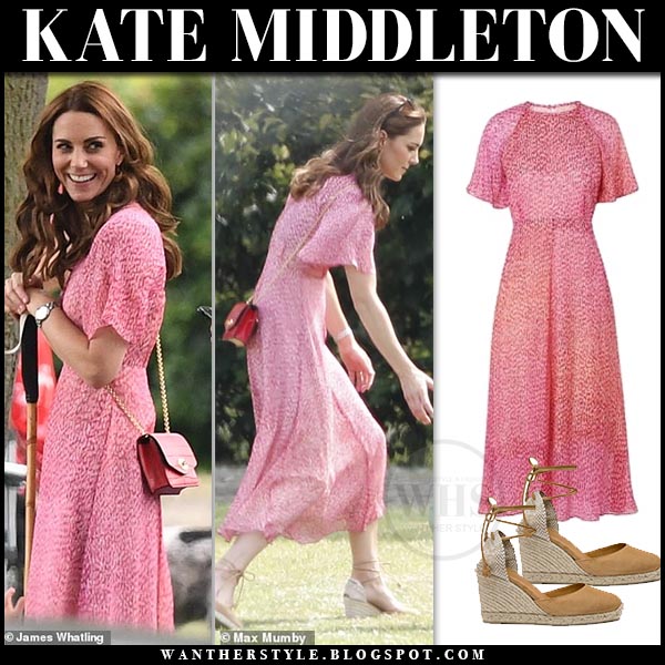 Kate Middleton in pink printed midi dress in Surrey on July 10 ~ I want ...