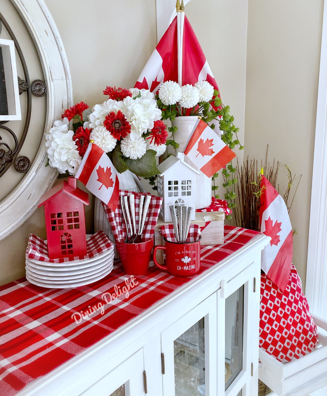 Dining Delight Canada Day Decor on Kitchen Sideboard