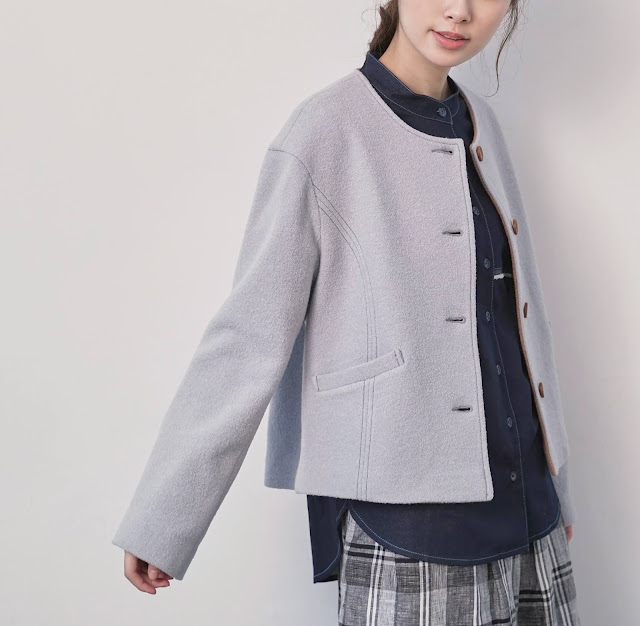 初冬的房間羊毛壓線混紡外套-灰