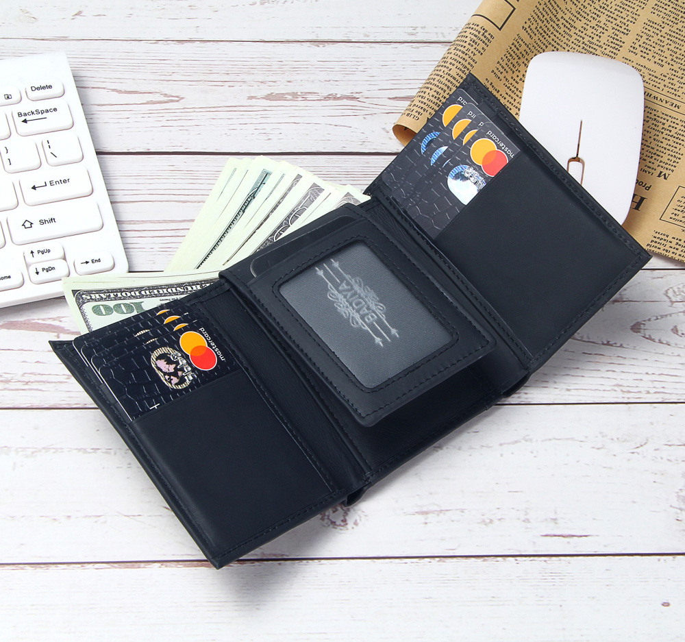 Leather Slim Wallets For Men Trifold Mens Wallet W/ ID/ Card Window RFID Blockin | eBay