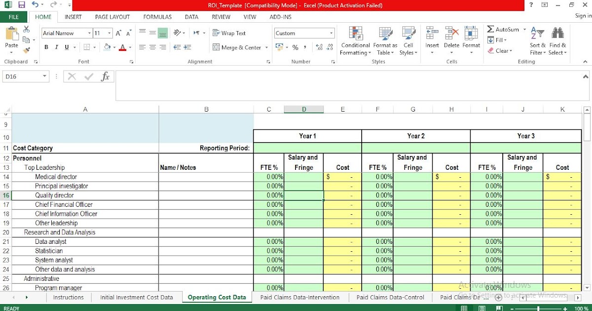 Return on Investment Template for Excel