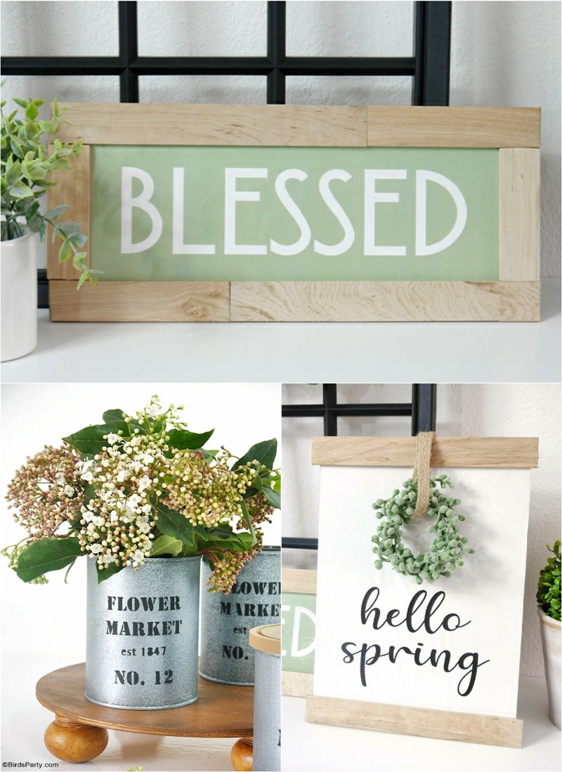 Farmhouse Trash To Treasure DIY Décor for Spring - easy, inexpensive craft projects that uses recycled materials and FREE printables to download! by BirdsParty.com @BirdsParty #diy #carfts #freeprintables #farmhousedecor #farmhouse #trashtotreasure #farmhousecrafts #farmhousesign #modernfarmhouse