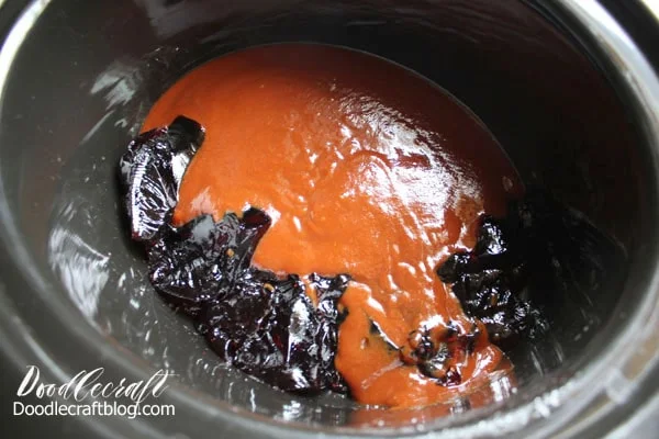 Step 1: Sauces!   Pour the whole bottle of barbecue sauce and the entire jar of grape jelly into the crock pot.