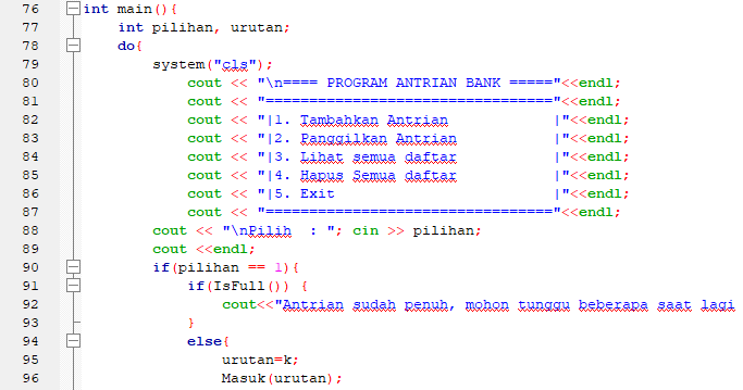 Contoh Program Queue C++ Antrian Bank Sederhana Adi