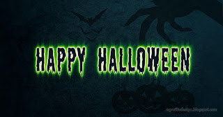 Glowing Green Shines Happy Halloween Greeting With Dark Green Horror Moody Background
