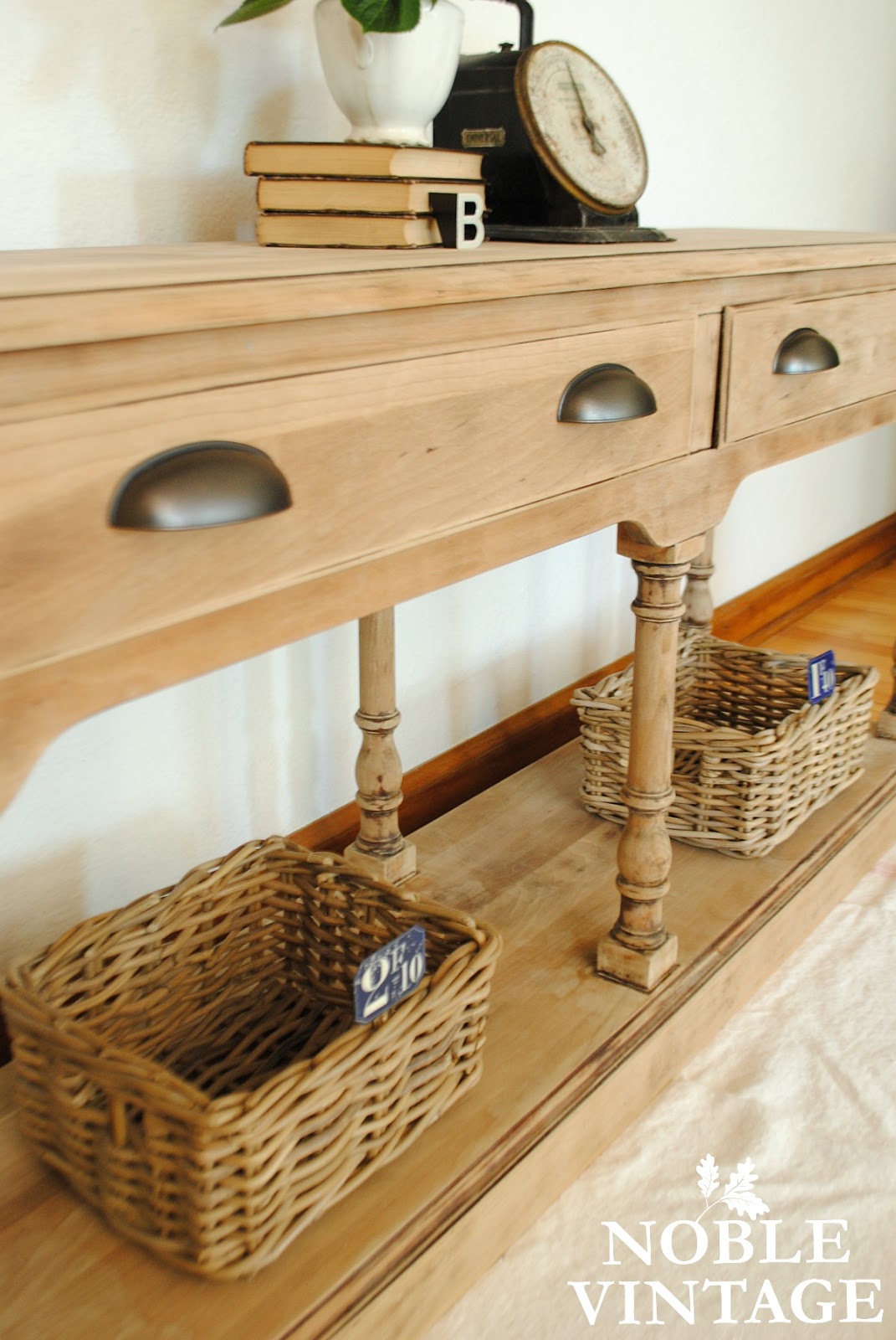 farmhouse bleached wood sofa table Noble Vintage