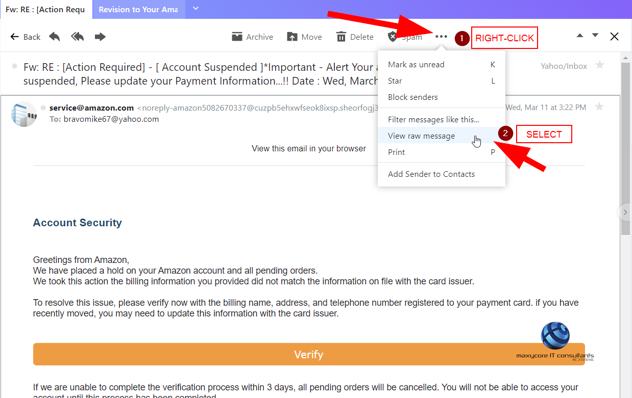 Email Security Phishing Attempt Maxycore IT Consultants