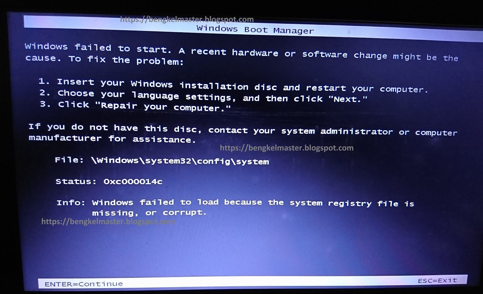 Bengkel master laptop komputer layar hitam "Windows failed to start"