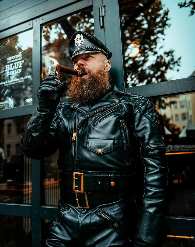 Cigar Smoking Hunks BEARDED LEATHER DADDY SMOKES FOR YOU