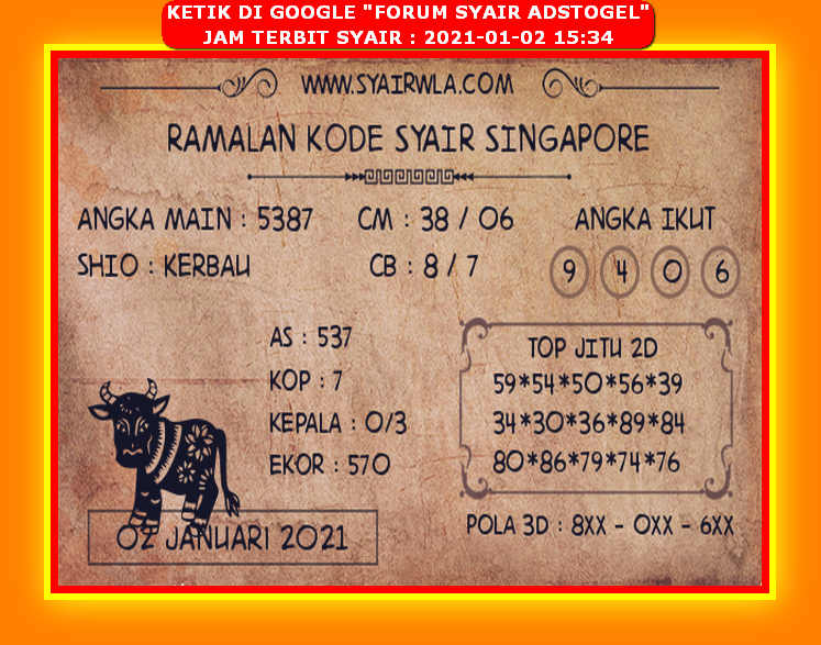 Syair sgp 2 januari 2021 KODE SYAIR SGP SYAIR HK SYAIR