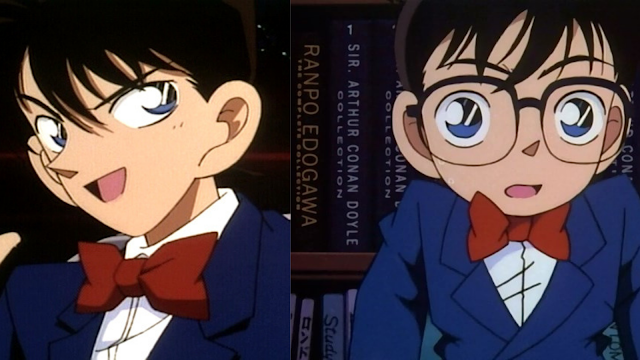 Shinichi Kudo (left) and Edogawa Conan (right) from the early days of Detective Conan