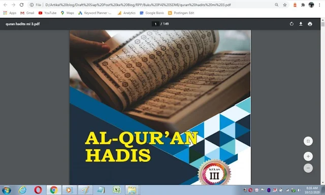 Buku Al-Qur'an Hadis kelas 4 sd/mi sesuai kma 183 tahun 2019